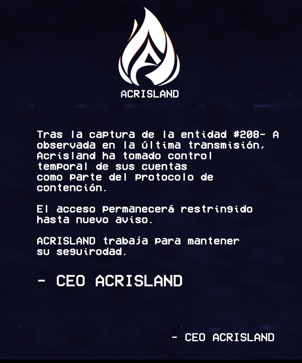 acrisland's tweet photo. ACTUALIZACIÓN DEL INCIDENTE #208

La entidad conocida como Lily Coris ha sido contenida exitosamente.

#vtuber #vtuberEs #acrisland #lilycoris https://t.co/sUoVpY5QTr