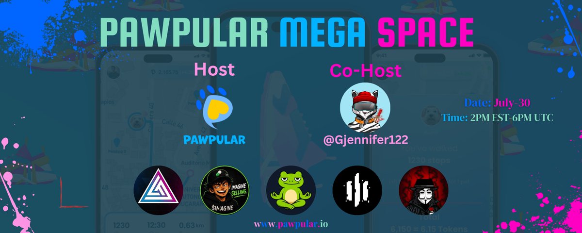 PawpularApp's tweet photo. 🐾🎙️ PawPular Space #52 — Community Connections + GIVEAWAYS! ✨

Another Thursday means another chance to connect with an incredible community of animal lovers, Web3 builders, creators, and friends! Join us as we share exciting updates, discuss the latest in Web3, and enjoy another fun-filled PawPular Space. 💚🐶🌍

🗓️ July 30 | 2PM EST / 6PM UTC
🎤 Hosted by @PawpularApp 🐾
🤝 Co-hosted by @Gjennifer122 ✨

🎁 GIVEAWAYS
🐾 1 PPG NFT Free Mint
🐾 1 CEN NFT

Featured Guests:
@ElCryptoGato @demeronis @TheFrogToken  @0xCyberThrone @_MASKED_NFT_ 

❤️ Like & RT | 👥 Tag 3 friends | 🎧 Be in the Space
🔗 https://t.co/46i2d79g9n

Bring your friends, meet amazing communities, and let's keep building a stronger Web3 for animal lovers together. See you there! 🐾🚀

#pawpular #web3forgood