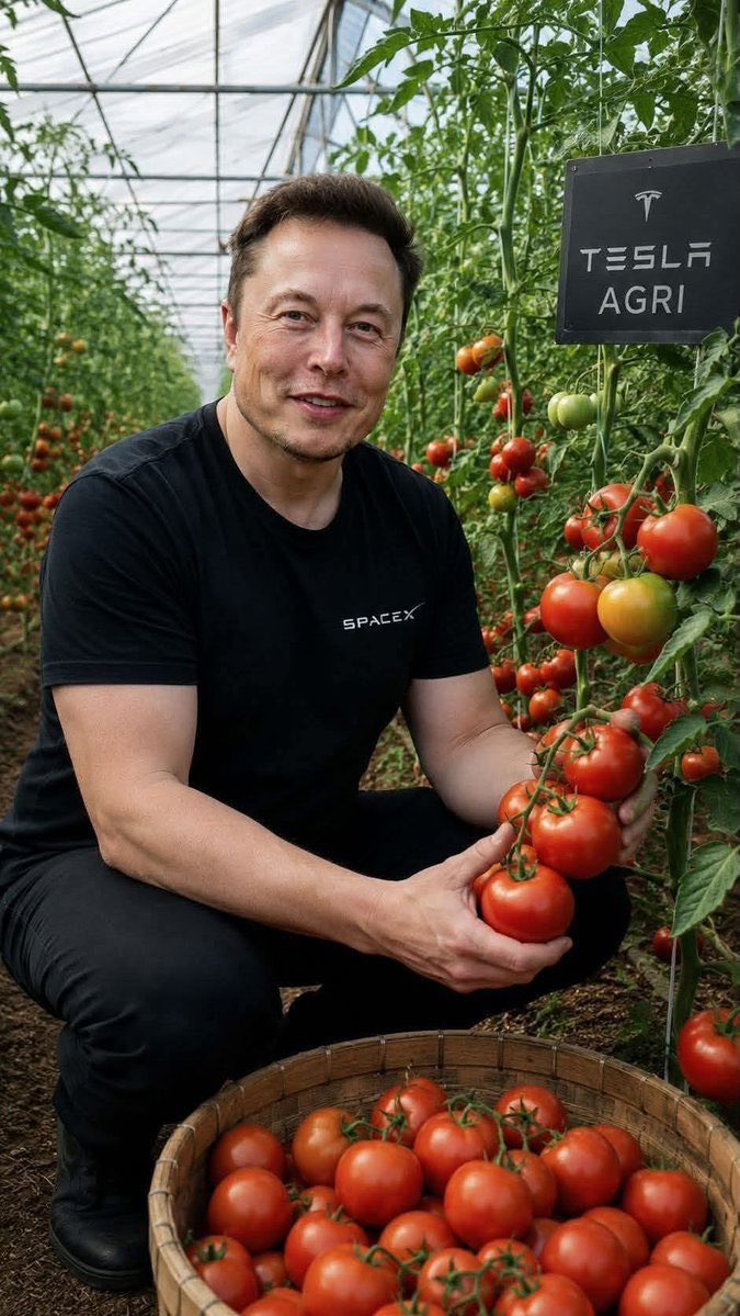 TeslaTransit's tweet photo. Be honest 👇 

🍅 If Elon Musk launched Tesla Agri, would you invest?

A) Yes, Day 1 🚜
B) Maybe 🤔
C) Only after reviews 📈
D) No 🌱 https://t.co/x12qJTkqSE