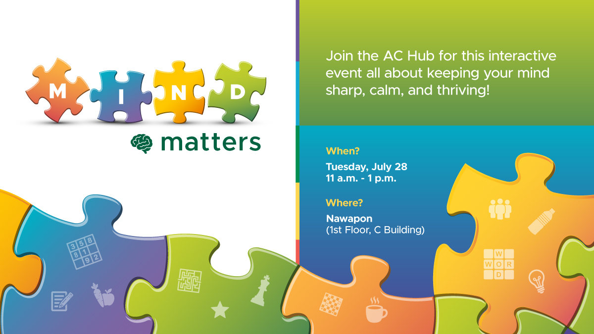 AlgonquinSS's tweet photo. On July 28, take a break and join the AC Hub for Mind Matters! Explore fun, low-pressure activities designed to support your focus, creativity, mindfulness, and overall well-being. 🧠⭐

Open to all students. No registration is required. Learn more: https://t.co/bintixVnUj https://t.co/eceRKeW865