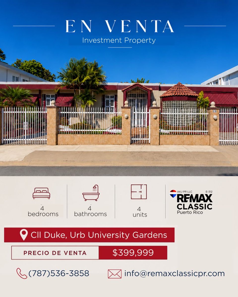 remaxclassicpr's tweet photo. 🏡 FOR SALE | Investment Property

📍 Urb. University Gardens, Rio Piedras, San Juan, PR

An excellent opportunity for investors. With 4 units, 4 bedrooms, and 4 bathrooms.

Nelson Betancourt
C-23099 
📞(787)536-3858 
📩 nelson.betancourt@remax.net

🔗https://t.co/27Qo7dQXNT https://t.co/ALSI6z4Usx