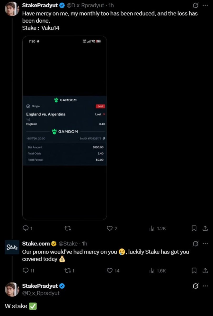 liamdahgoat's tweet photo. Stake moving like prime Mr beast giving free tips to people who lost on other platforms https://t.co/Rdx4dQh9MN