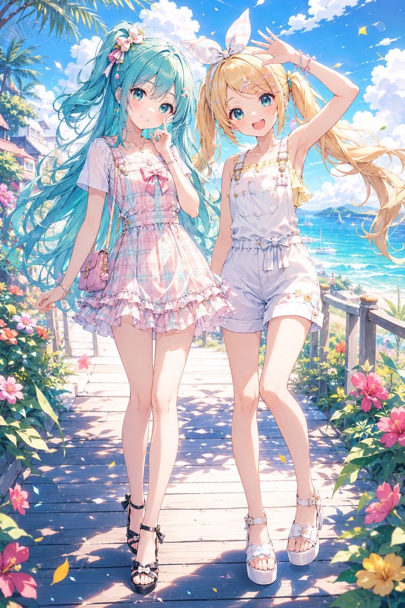 Ninaufwn's tweet photo. おはようございます♪
今日も頑張りましょーう！！
 #AIイラスト
 #初音ミク  #鏡音リン https://t.co/m1eLynWCf9