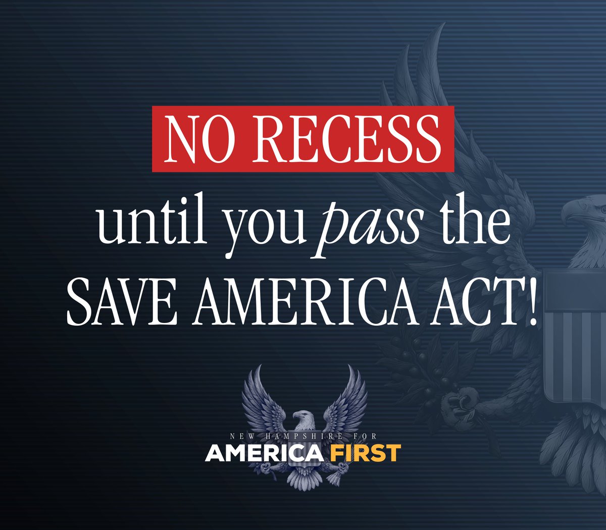 Nh4Trump603's tweet photo. NO RECESS until you pass the SAVE AMERICA ACT!
๐บ๐ธ
#NHForAmericaFirst #NH4AF #NH4TRUMP #NHMAGA #NHPolitics #SaveAmericaAct
