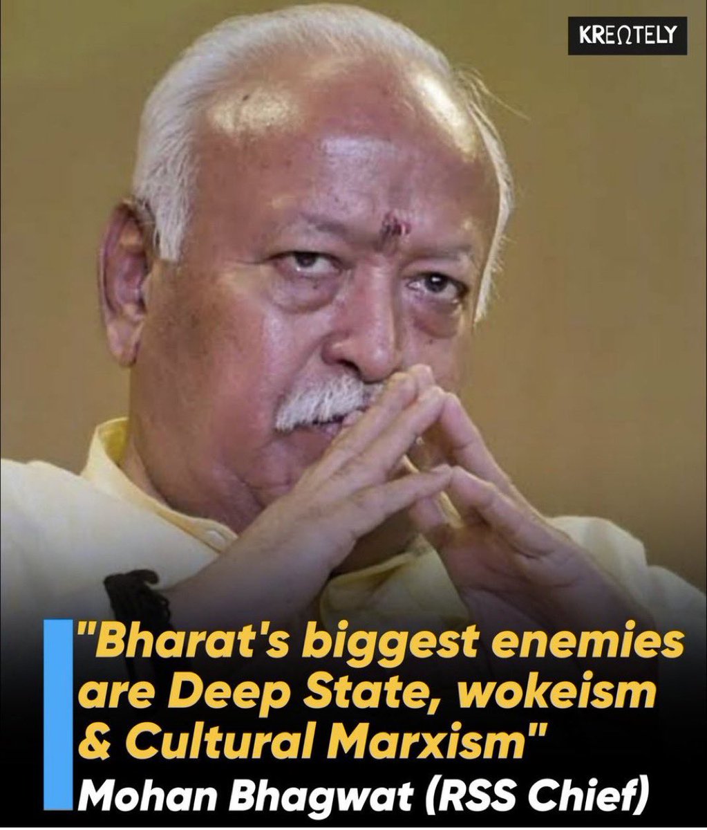 MonaPatelT's tweet photo. 🚨Three Biggest Enemies of India are :
 ➡️ 1. — Deep State ! 
 ➡️ 2 — Wokeism ! 
 ➡️ 3.— Cultural Marxism ! 

👉 Deep State's Ultimate Goal is to Control Entire world and to become Ruler of Entire Glob ! 

👉 Wokeism & Marxism are Same Words. 
👉 Marxism is Weapon of Deep State by which they Control Whole World ! 

👉 Marxist Believes that those who Control Religion, Education, Media & Culture, Controls the Society ! 

👉 So Marxist wherever go,they Capture these Institutions in their Hands ! 

👉 By Controlling Education and Media they Feed Marxist idea of Oppressor and Oppressed ! 

🚨Complete Destruction of Bharat & Sanatan ! 

🚨 This is the Reason Mohan Bhagwat ji called them three Biggest Enemies of India !