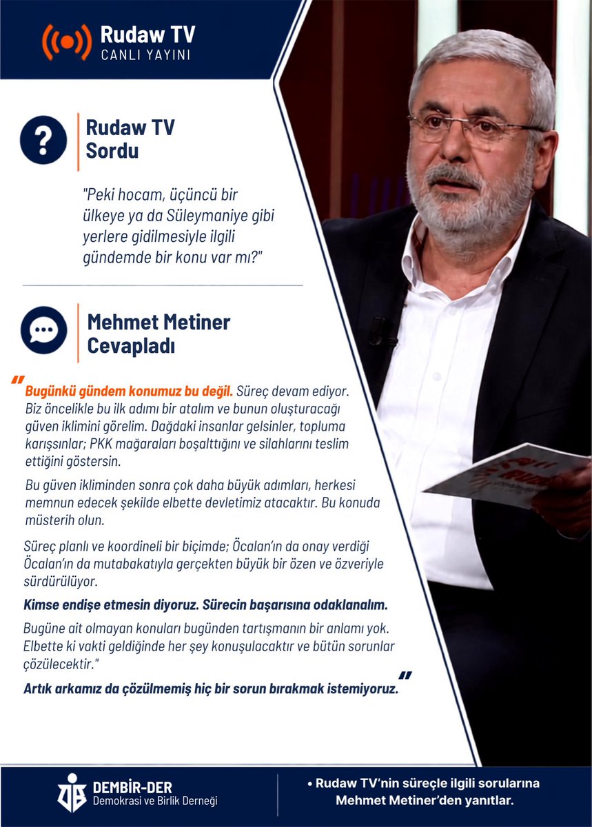 Dembirder's tweet photo. Demokrasi ve Birlik Derneği Genel Başkanımız Sayın @MetinerBasin, Rudaw TV canlı yayınında üçüncü ülkelere gidiş iddialarını yanıtladı: https://t.co/8xGoxusG1X