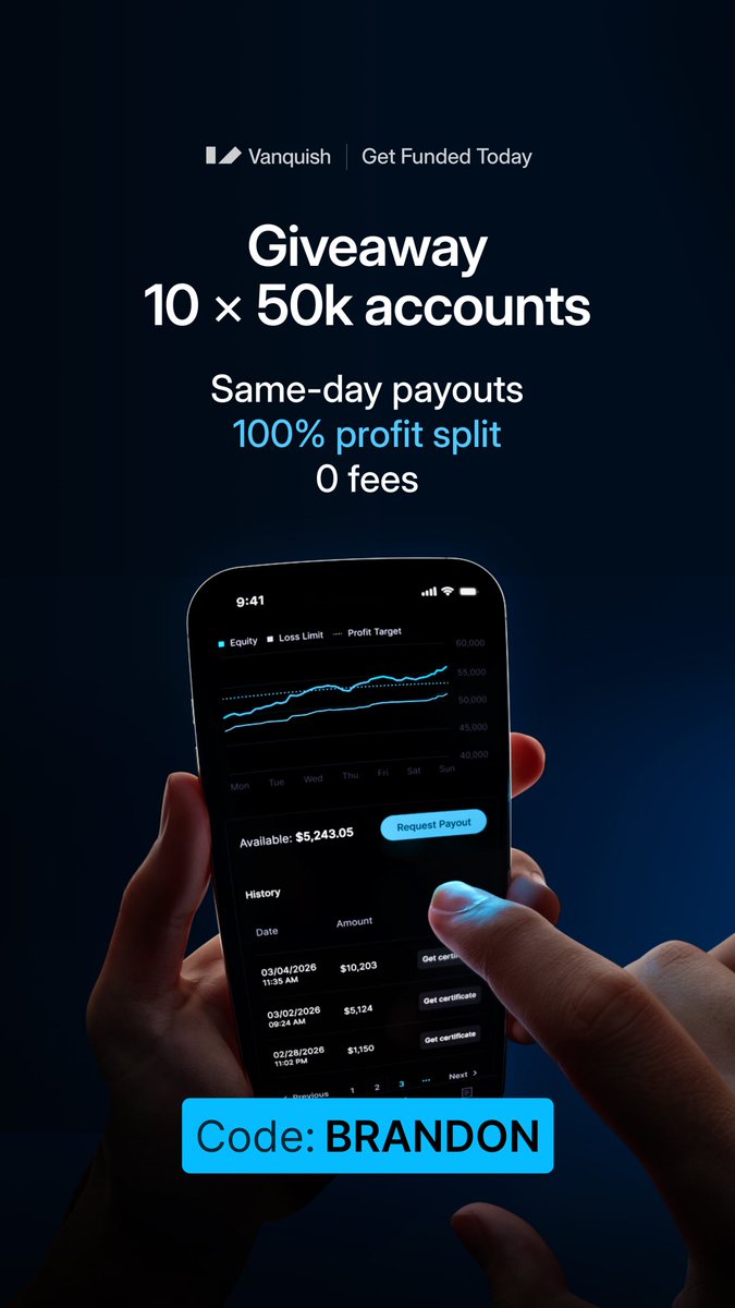 Carwhorns's tweet photo. 🎉 GIVEAWAY TIME! 🎉

I'm giving away 10 FUNDED ACCOUNTS from Vanquish 🚀

How to enter:
✅ Retweet
❤️ Like
👤 Follow

That's it!

🏆 10 winners will be selected.
⏳ Ends in 48 hours.

Good luck! 🍀 https://t.co/VBnEOHP6AS