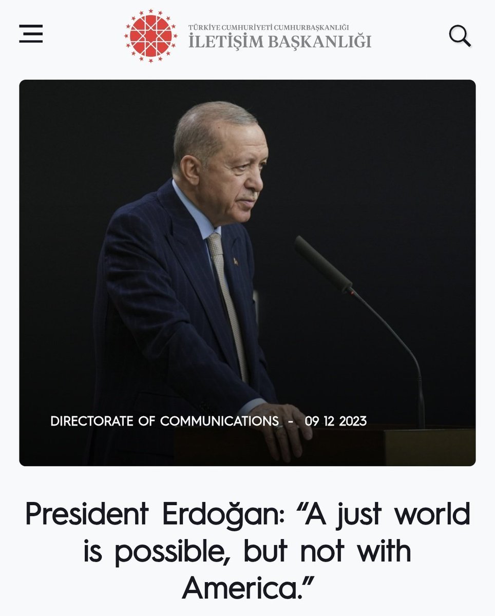 EFischberger's tweet photo. Turkish President Recep Tayyip Erdoğan: "A just world is possible, but not with America" https://t.co/8RMcgDvlVx