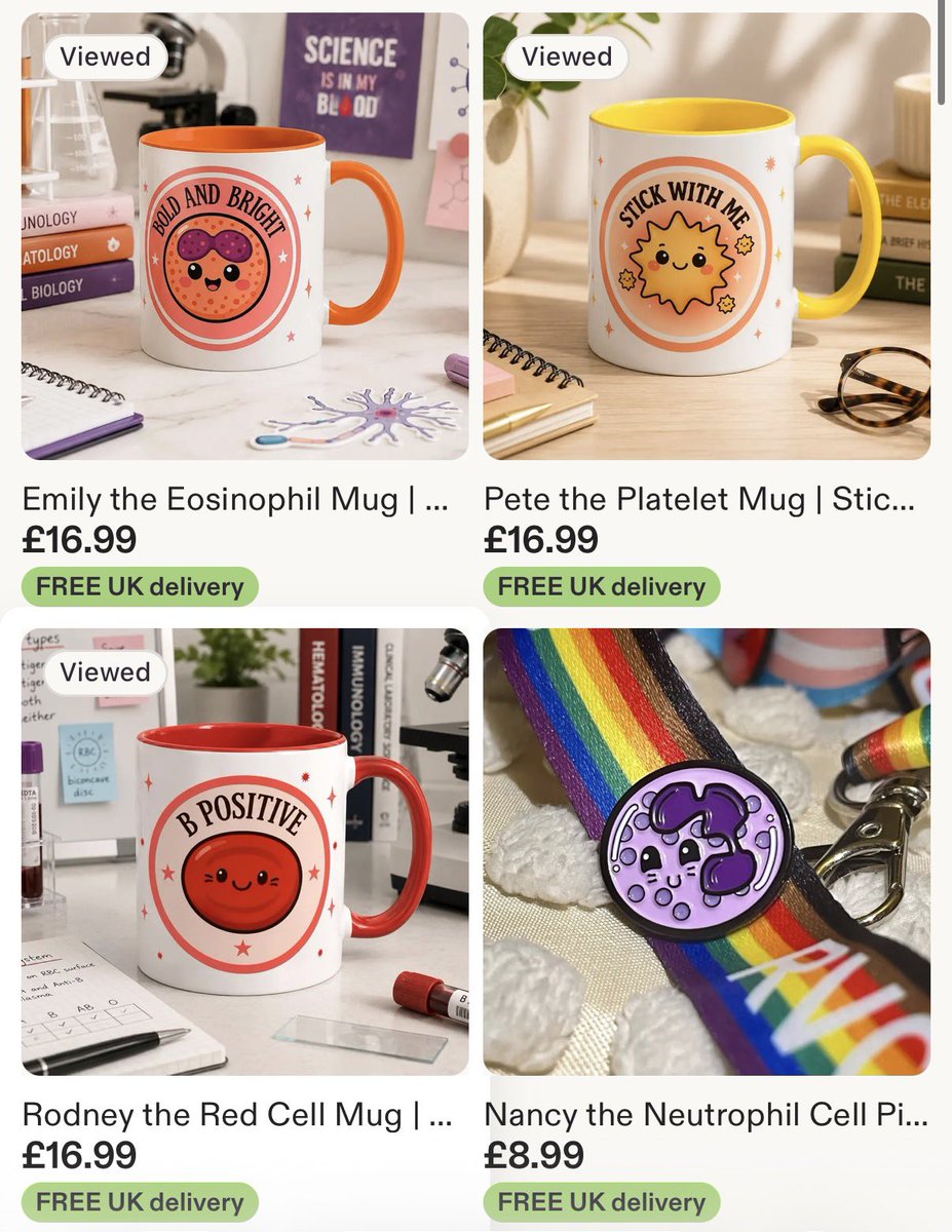 SophieMacura's tweet photo. I've finally finished my new collection of Blood Cell Buddies mugs! 🩸🧬
If you know a biomedical scientist, lab worker or science lover, I'd love it if you took a look at my Etsy shop. Every like, share and order means a lot to a small business. ❤️

https://t.co/snwYtvdW3h https://t.co/ajrIHvHqLJ