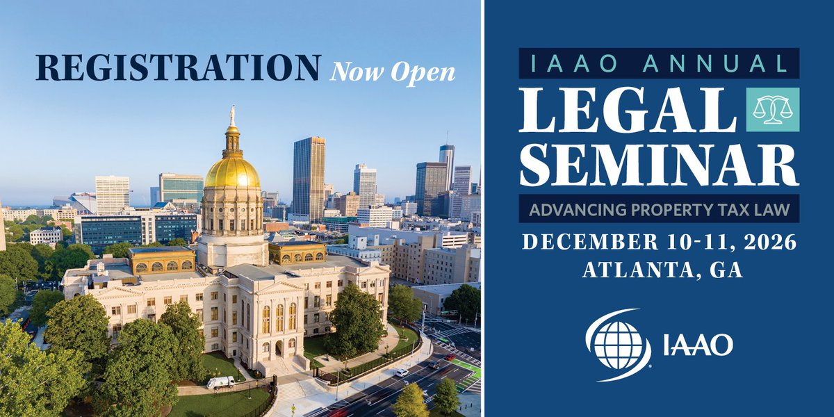 IAAOHQ's tweet photo. Registration is now open for the 2026 IAAO Legal Seminar, taking place Dec. 10-11 at the Renaissance Atlanta Midtown Hotel in Atlanta. Sessions will explore the latest legal developments, emerging issues and best practices shaping the assessment and property tax profession.
Register today at https://t.co/3JcE2GK0Ml