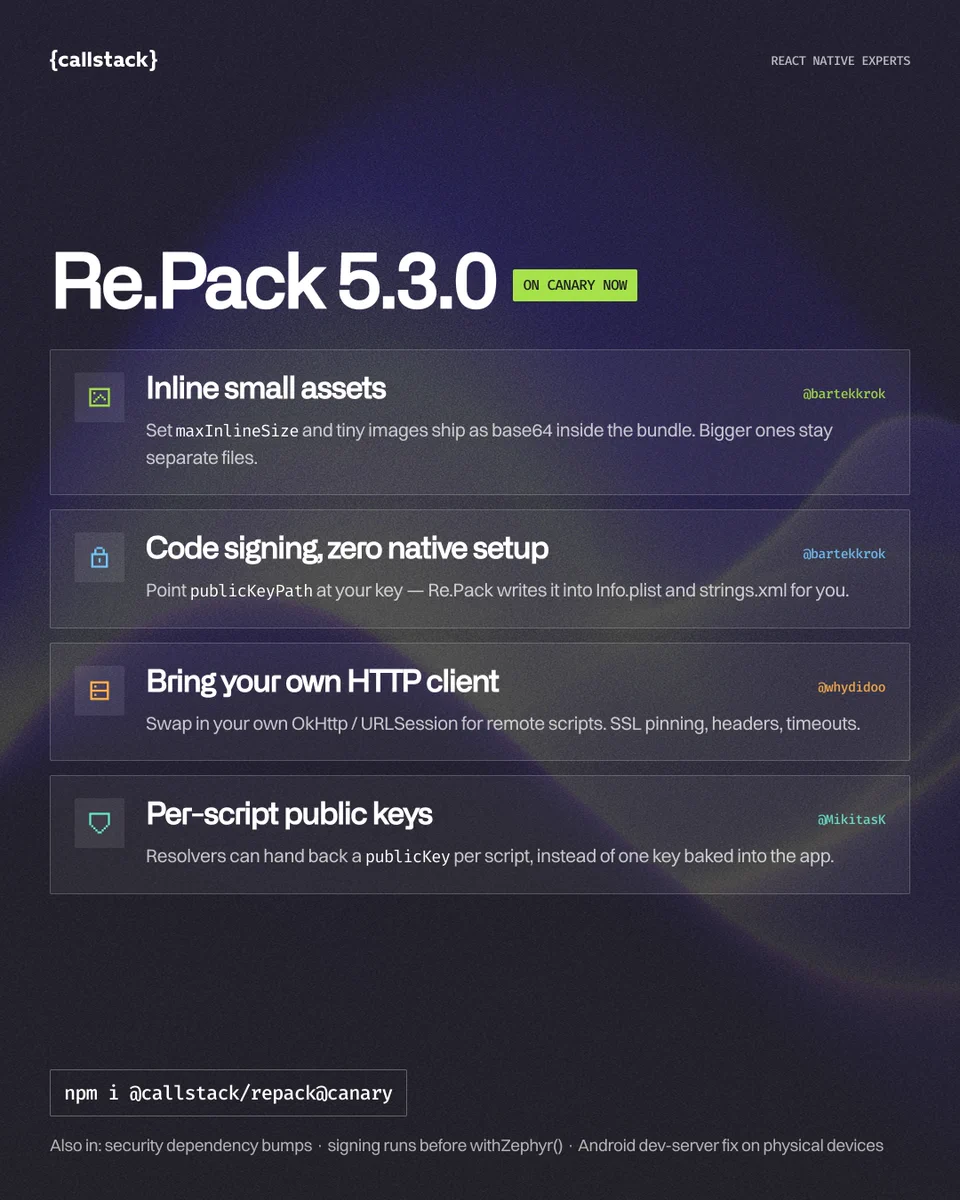 repack 5.3.0 canary available now with: inline small assets, code signing, bring your own http client, per script public keys