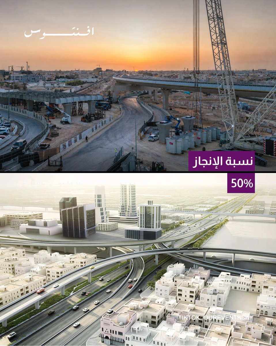 oureventksa's tweet photo. 🚧 نسبة الإنجاز في جسر طريق الثمامة عند تقاطع طريق العليا في #الرياض

📅 تحديث: يوليو 2026

📍 النطاق: مشروع تطوير طريق الثمامة (الجزء الأوسط)

📏 إجمالي طول المشروع: 10 كم

🛣️ يشمل المشروع: تطوير 5 تقاطعات رئيسية

🌉 عدد الجسور: 11 جسرًا

🚇 عدد الأنفاق: 5 أنفاق

🏗️ نسبة إنجاز جسر طريق الثمامة عند تقاطع العليا: 50%