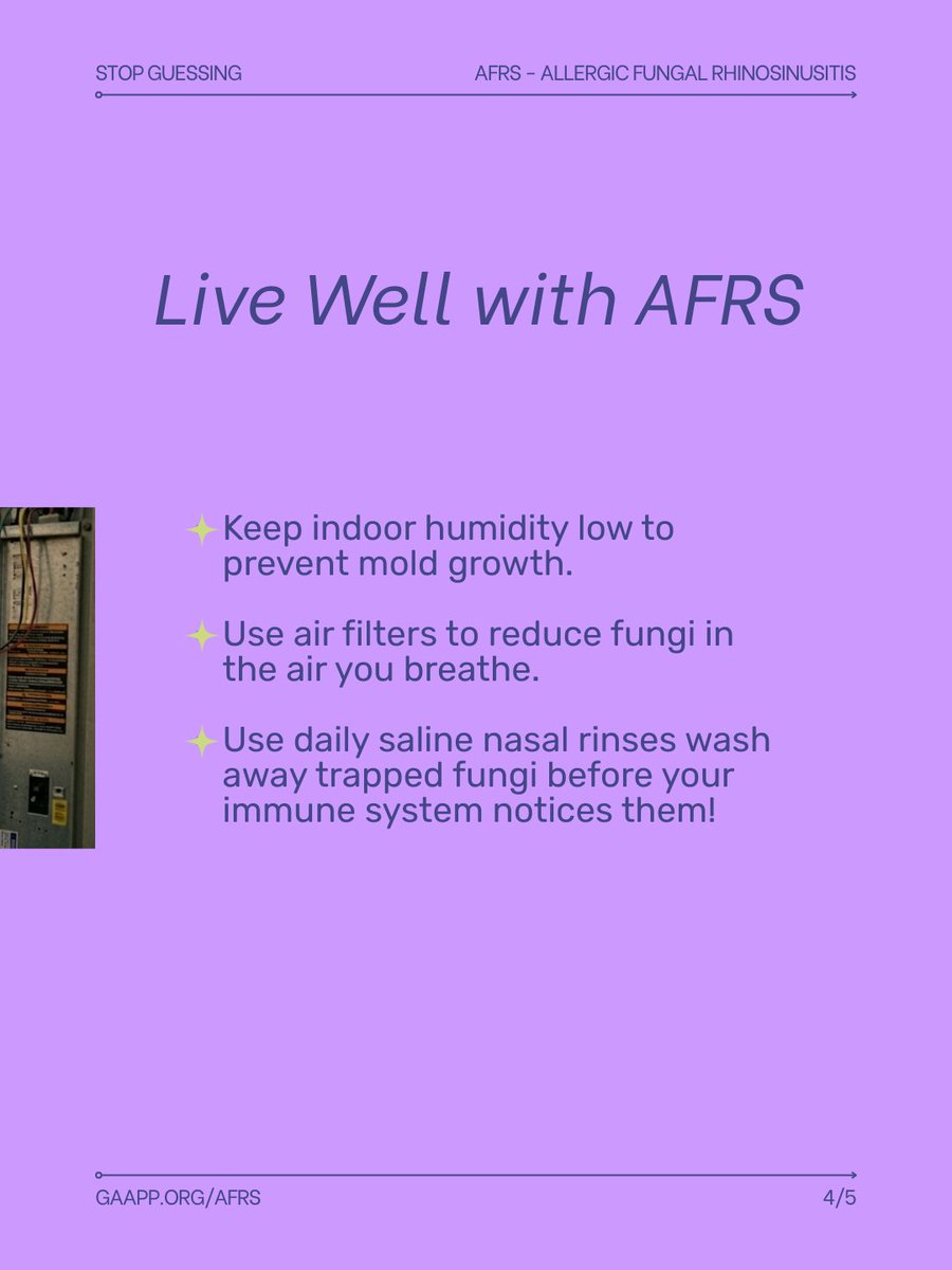 gaapporg's tweet photo. Constantly treating sinus issues without finding real relief? AFRS isn't a simple infection—it's an immune reaction to airborne fungi. Swipe through to learn how AFRS differs from standard sinusitis &amp; grab our free My AFRS Visit Card: https://t.co/iyw9uKf2Qi #TrackYourAFRS https://t.co/CqMlrlQvRr