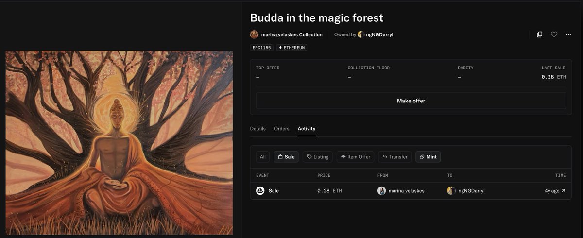 ngngdhd0l's tweet photo. 4 years ago I bought this 1:1 #NFT & the painting from an amazing #NFTArtist.
Now, it stay #onchain forever :)
#opensea #NFTETH #ETHereum #BuddhaOnChain https://t.co/foJmKF76GT