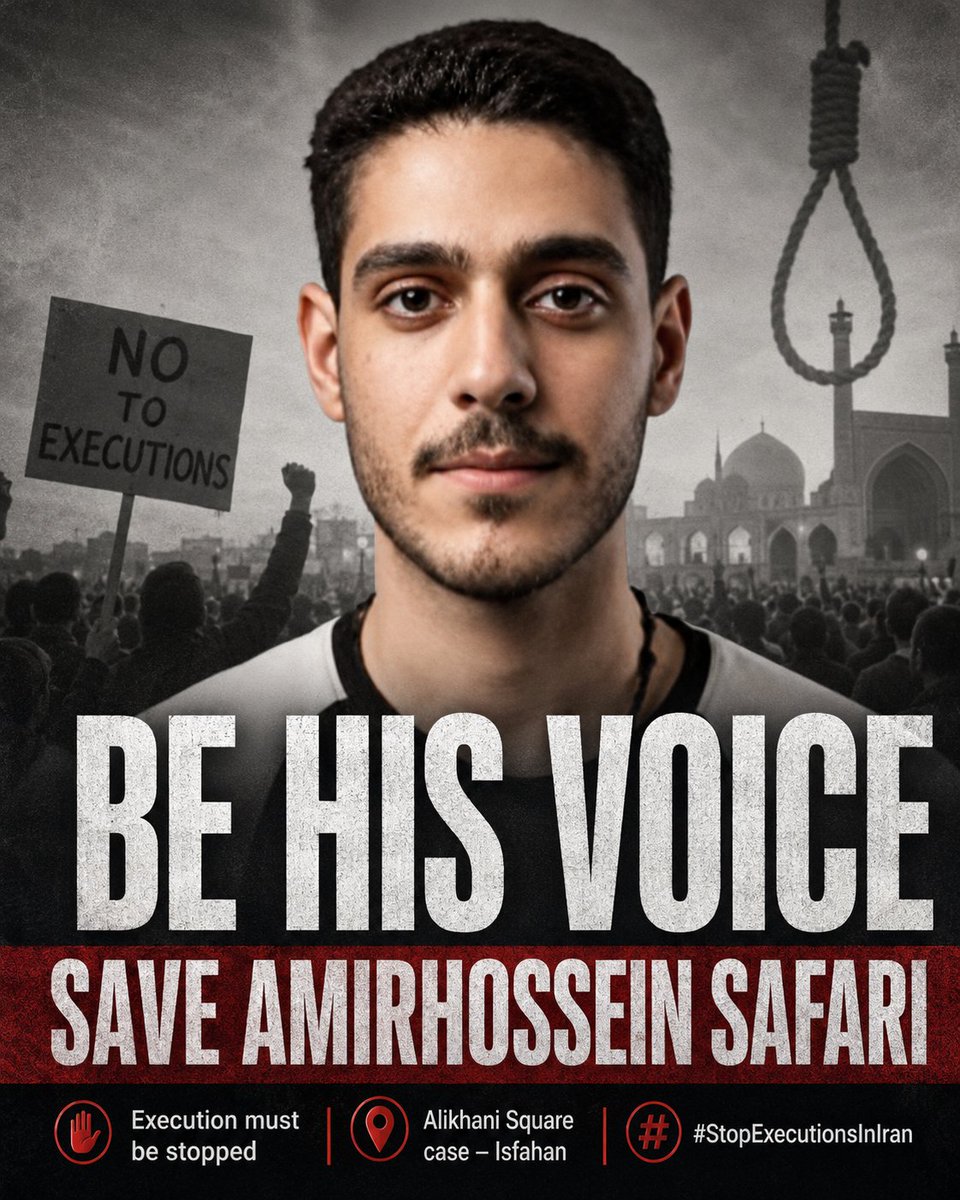 AminMempo's tweet photo. 🚨 A final visit should never become a final goodbye.

Amirhossein Safari’s sister has urgently asked the public to raise his name after the family was reportedly summoned to see him for a “final visit.” This warning must be treated with the utmost seriousness: his execution may be imminent.

Amirhossein is 27 years old, the sole provider for his family, and a person living with a severe physical disability. Following a serious accident, nerve damage near his cervical spinal cord reportedly left one of his hands without normal sensation or practical function. Yet the authorities ignored his medical condition and the supporting documents and sentenced him to death in connection with the Alikhani Square case in Isfahan.

He has reportedly been held in the security ward known as “Alef-Ta,” while being denied phone calls and access to fresh air. His family now fears that the sentence has entered the execution stage and that they may be seeing him for the last time.

This is a race against time. A young man’s life must not be taken in silence, and his sister’s desperate appeal must not go unanswered.

@nypost @NoaMagid @marklevinshow @LauraLoomer @AmnestyIran @FoxNews @NEWSMAX @DarlineGrahamSC @MariaBartiromo @SecRubio @NUFDIran @CENTCOM @WhiteHouse @TheStoryFNC @seanhannity @drmaisato @UNWatch @amnesty @hrw — please amplify Amirhossein Safari’s case and demand an immediate halt to his execution.

The world still has time to act—but perhaps not much.

#AmirHossein_Safari #StopExecutionsInIran #NoToExecution