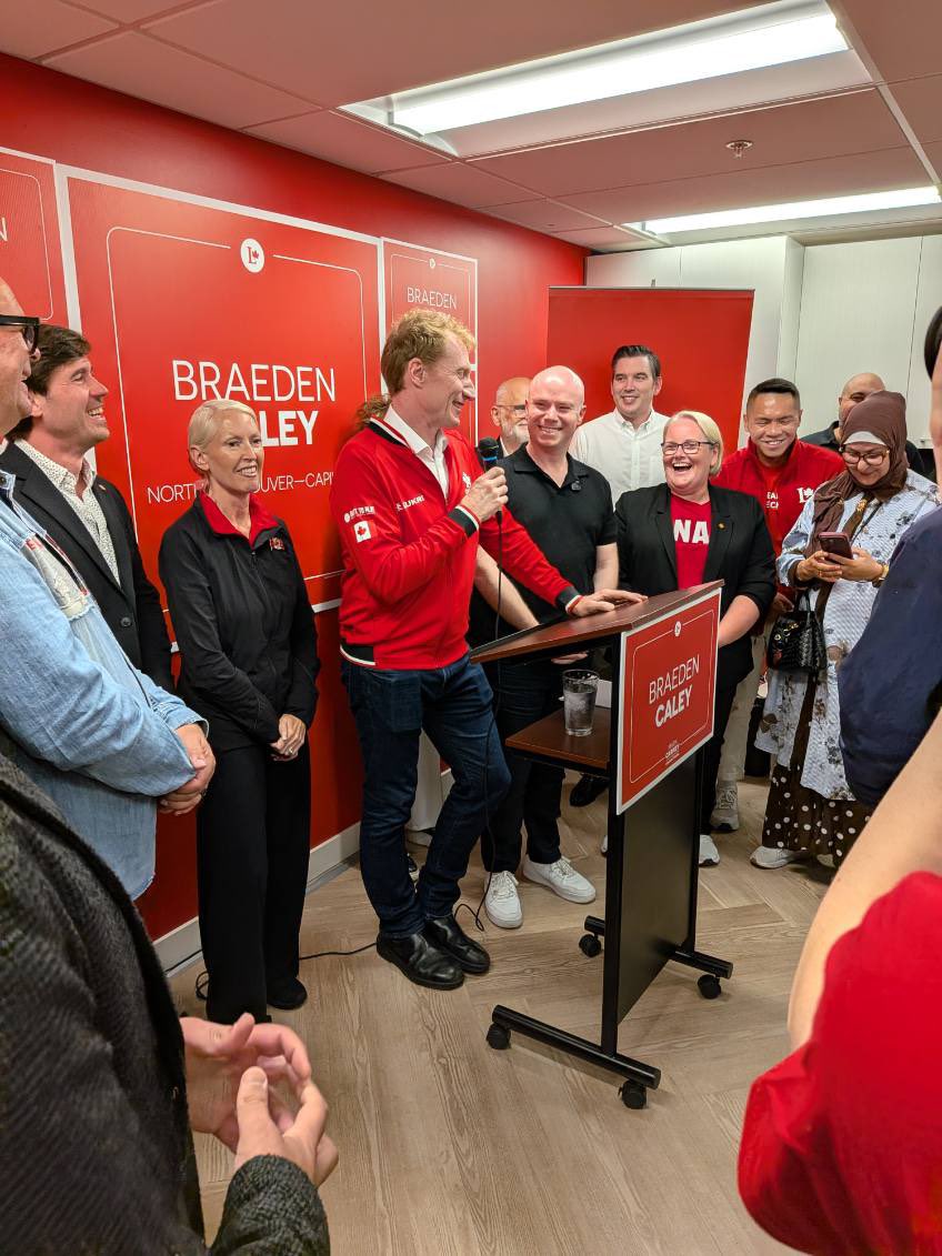 MarcMillerVM's tweet photo. Rain or shine, Braeden Caley hit the ground running yesterday in North Vancouver—Capilano! https://t.co/ihlTuFYNFq
