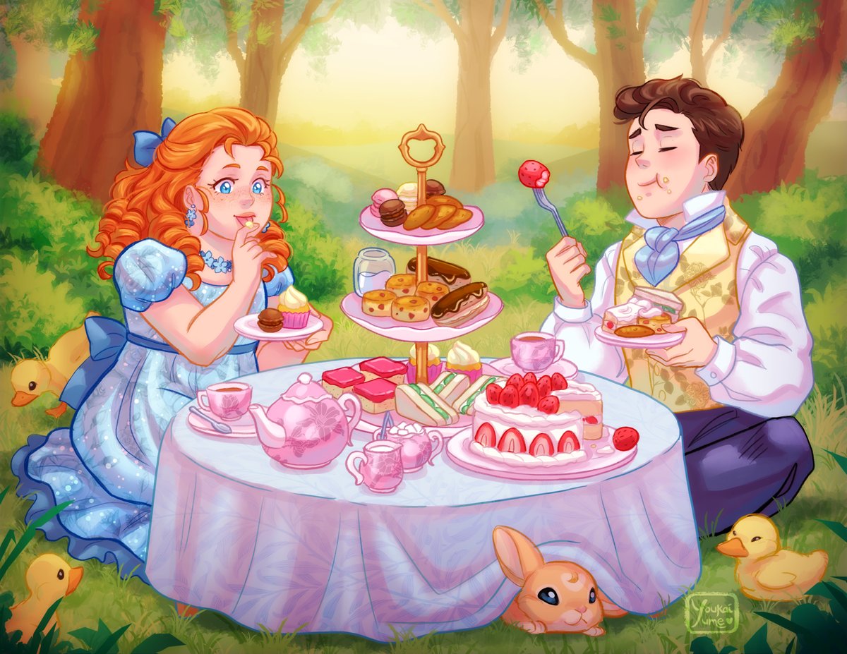 YoukaiYume_Art's tweet photo. Baby #polin and tea time. 🫖🍰🍴Commission for theedqueen (ao3). Cameo bunelope. https://t.co/AQIkxEyvUI