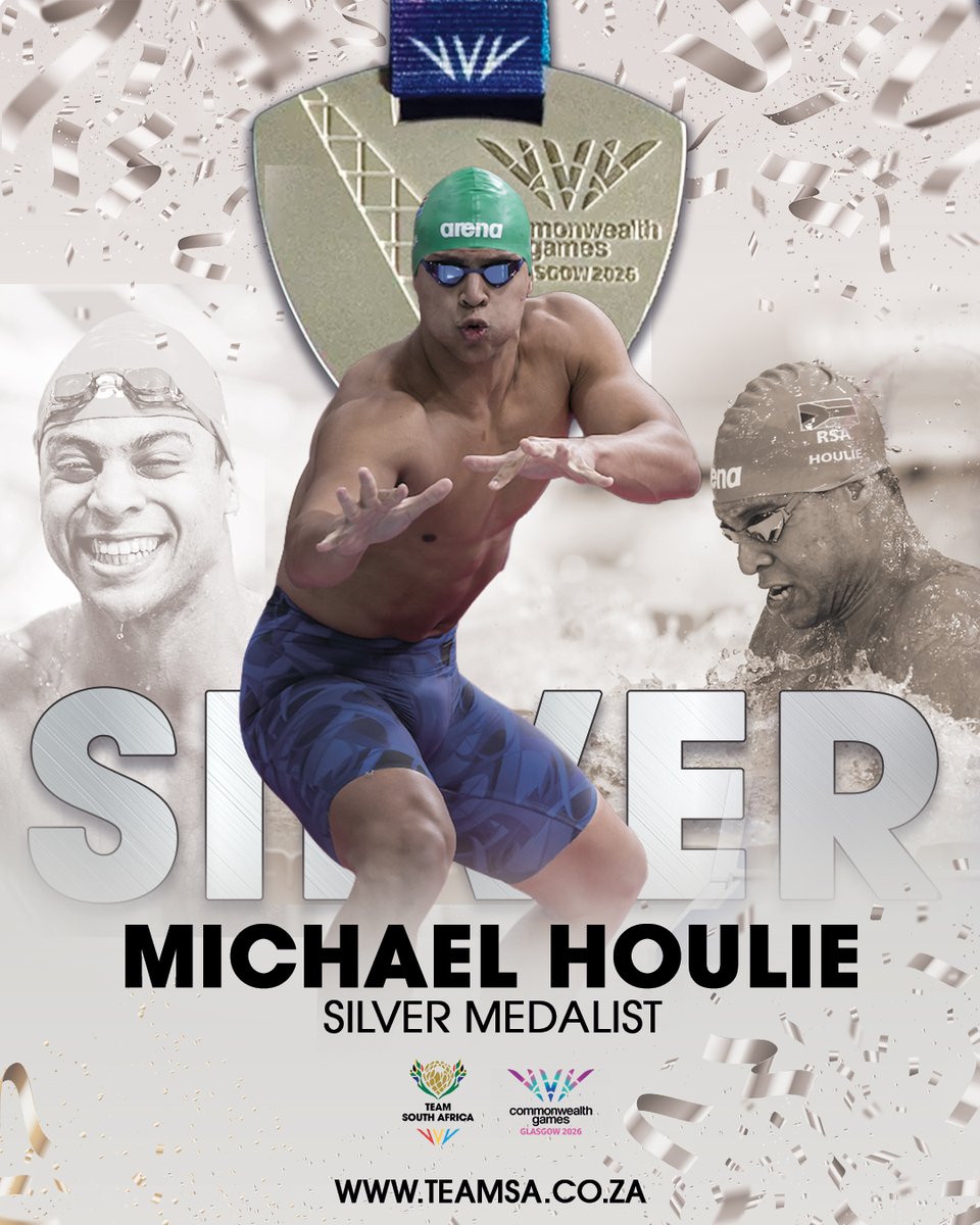 OfficialTeamRSA's tweet photo. 🥈 Michael Houlie adds another medal for Team South Africa, claiming silver in the men's 50m breaststroke with a time of 26.77. 👏

#TeamSA #ForMyCountry https://t.co/756yAaQggJ