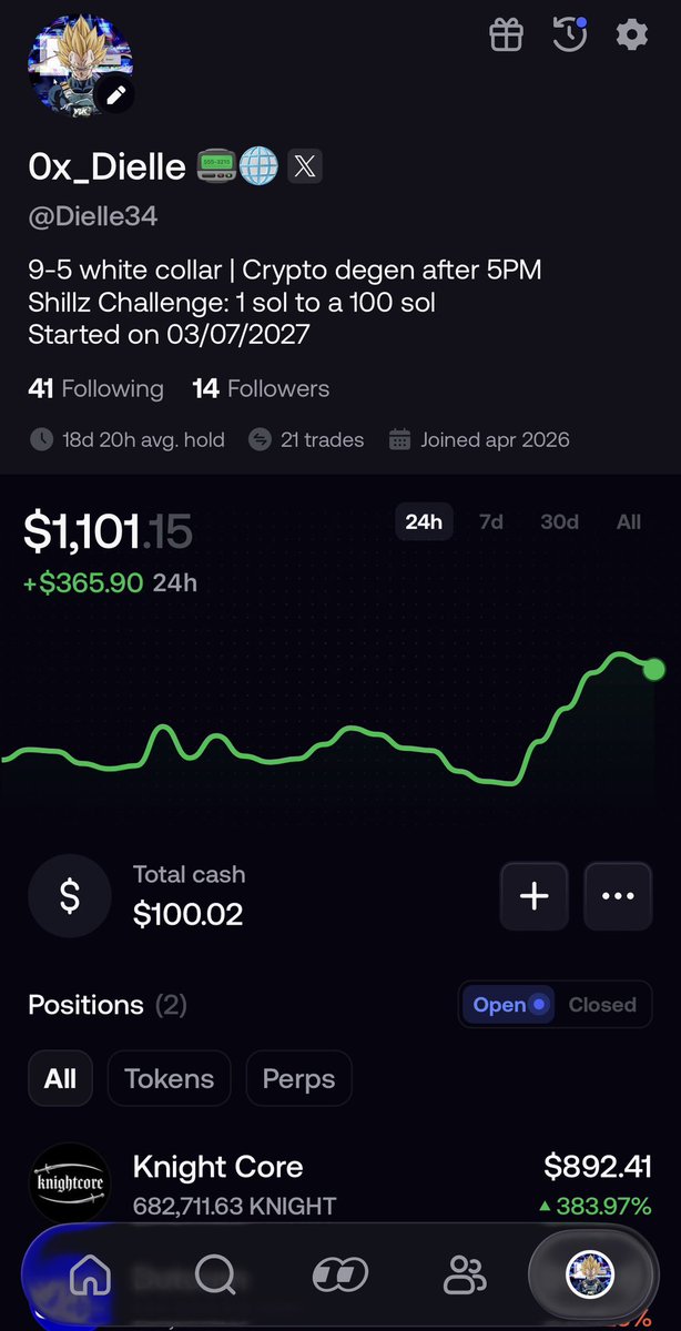 Dielle34's tweet photo. Update on the Shillz challenge 🔥

The challenge just crossed $1,100. 🤯

Started with 1 SOL (~$89).

Three weeks later:

$1,101.15

No extra deposits from my side.

Just bagworking on @Shillz_Official and compounding every reward back into my conviction bags.

I haven’t been chasing new launches.
I haven’t been rotating every week.

I simply kept building the same conviction bags. 

solana:7voKerVHPvbXde3bEpyNcdodVEufq17tW6eZLUUkpump 📟🌐
solana:AzeNfRi7DX5HndH7dUgCxMD5sQPV7FPFH1cwDkoqpump ⚔️
Shillz ($USDC)🔥

100 SOL remains the target.

Still a long road ahead, but this has been one hell of a start. ⚔️