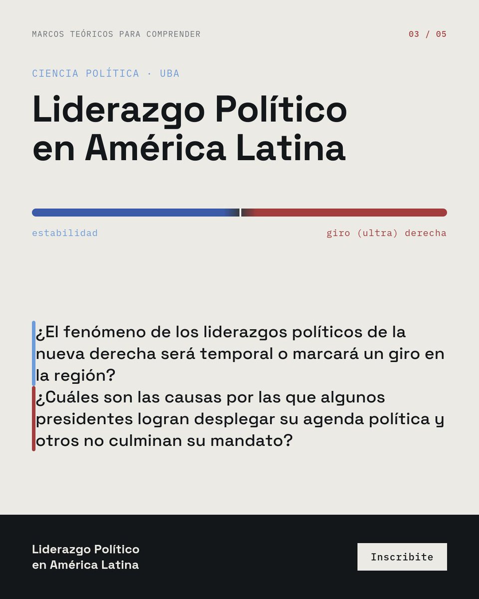 olpal_uba's tweet photo. 🔍 La estabilidad/inestabilidad política no está en el diseño institucional, sino en el liderazgo presidencial. Por eso hay que estudiarlo: de los populismos clásicos a hoy. "Liderazgo Político en América Latina" @CpoliticaUBA . Inscripción: 27 y 28/7 https://t.co/m8VUFVQZZs https://t.co/J5O0wTd2CK
