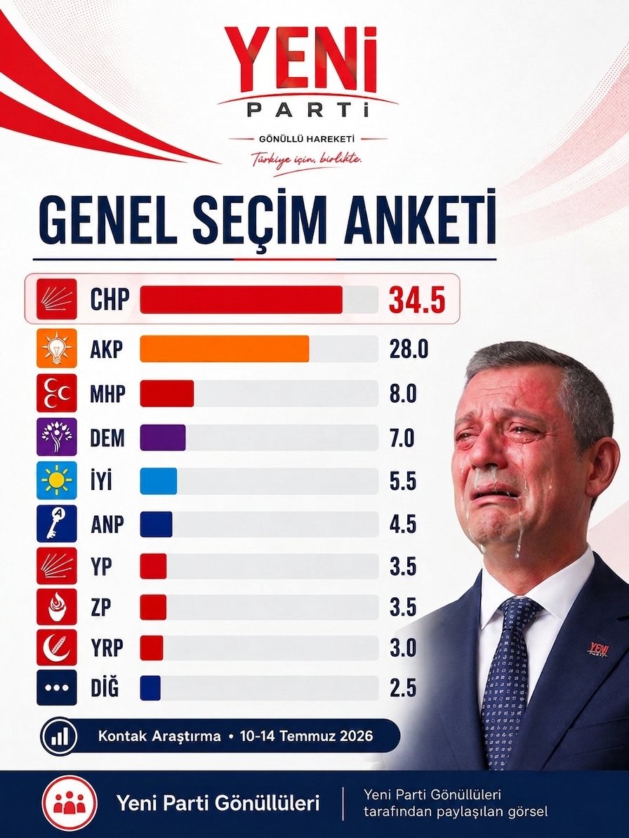 Ebru1010kl's tweet photo. Kontak Araştırma'nın son anketinde YENİ Parti 3.5  son sıralarda. 
Kendi yaptığı ankette bile sonucu çıkıyorlar neredeyse fetö'cülerin sonu...
3.5 bile fazla halk yakında her şey görünce sıfırı çekeceksiniz https://t.co/SvRg40CBfQ