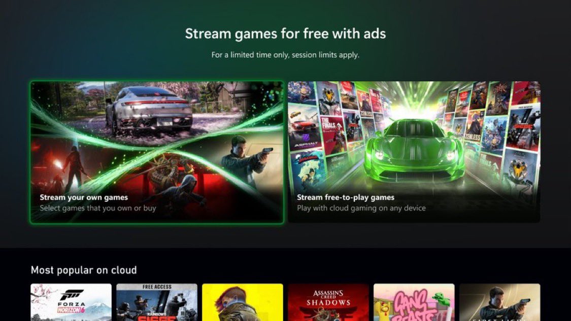 _VeloriaX's tweet photo. 🟢 مايكروسوفت تختبر طريقة جديدة للعب بدون Game Pass.

بعض أعضاء Xbox Insider صار بإمكانهم تشغيل ألعاب مختارة من مكتبتهم عبر السحابة مجانًا، مقابل مشاهدة إعلان قصير قبل بدء الجلسة.

⏱️ مدة الإعلان تصل إلى دقيقتين، وبعدها تقدر تلعب لمدة تصل إلى ساعة بدون اشتراك.

إذا نجح، هل تشوفها فكرة تستحق؟