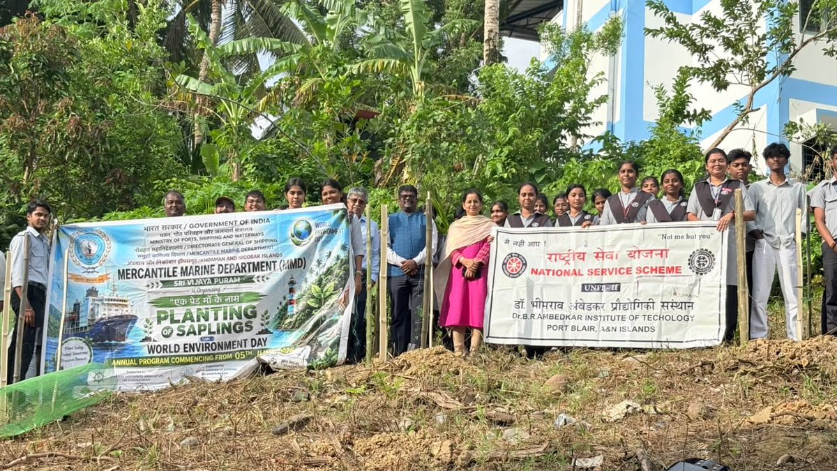 BRAITiians's tweet photo. Mercantile Marine Department, in association with DBRAIT, IRS &amp; ANSOA, organized #EkPedMaaKeNaam at DBRAIT Campus. 
100+ saplings planted with students, faculty &amp; officials. 
Geo-tagging done for monitoring. @MediaRN_ANI
@AICTE_INDIA @Andaman_Admin @SVPMC_ANI
#EkPedMaaKeNaam #MMD https://t.co/pFBsMwAgCf