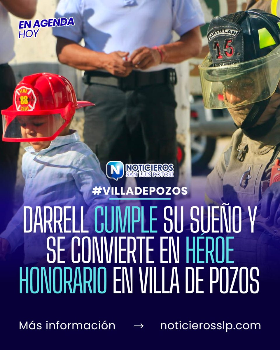NoticierosNal's tweet photo. 👏🏻 | DARRELL CUMPLE SU SUEÑO Y SE CONVIERTE EN HÉROE HONORARIO EN VILLA DE POZOS 🚨⛑️

#VillaDePozos El pequeño de cuatro años, quien enfrenta una valiente lucha contra la leucemia, vivió un día inolvidable al conocer el trabajo de Protección Civil y Bomberos de Villa de Pozos, donde fue reconocido como Héroe Honorario por su ejemplo de fortaleza y esperanza.

Más Información: https://t.co/HJzjrBBb9q

#VillaDePozos, #Darrell, #HéroeHonorario, #ProtecciónCivil, #Bomberos, #LuchaContraLaLeucemia, #Esperanza, #Fortaleza, #HistoriasQueInspiran, #SLP