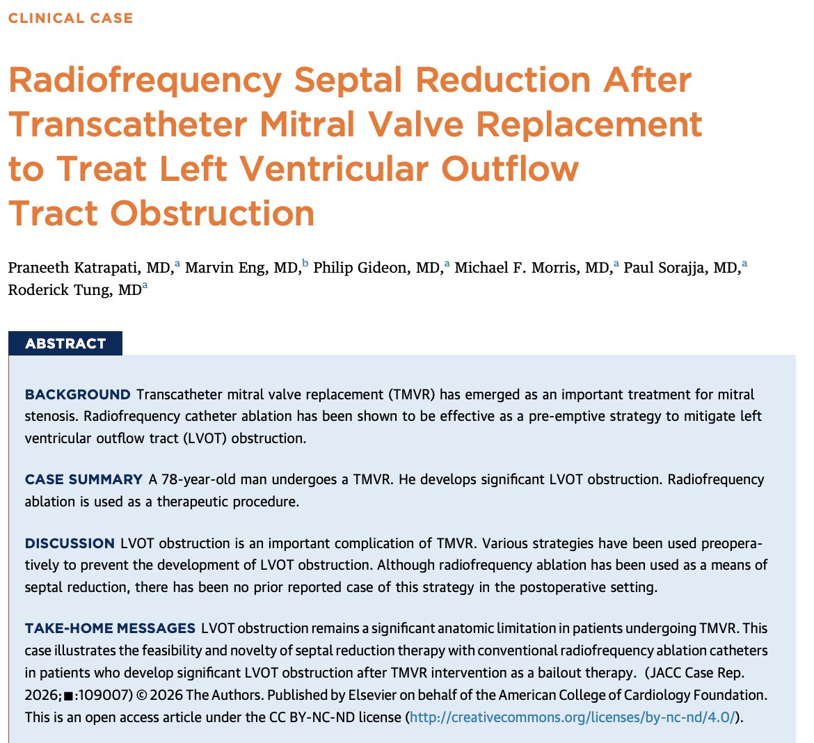 DrRoderickTung's tweet photo. Great collaboration between IC x EP! Congrats to @DrKatrapati @DrMarvinEng  

Radiofrequency Septal Reduction After Transcatheter Mitral Valve Replacement to Treat Left Ventricular Outflow Tract Obstruction | JACC: Case Reports https://t.co/iQaehI5XcA https://t.co/KLZc92HcLC