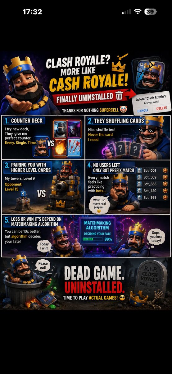 Dannyeatonn's tweet photo. @ClashRoyale @supercell are cheating criminals https://t.co/VHbuLk9u0x