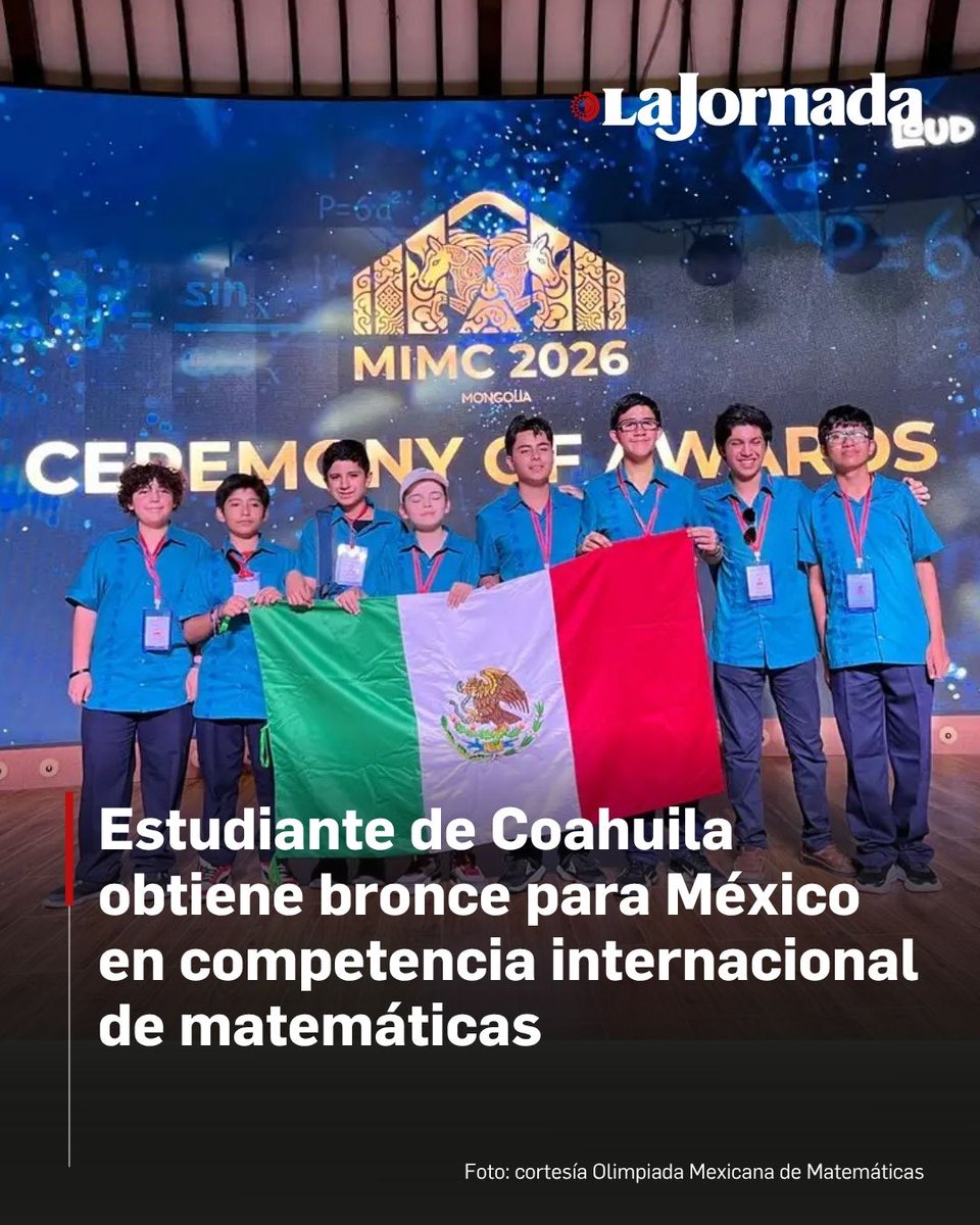 lajornadaonline's tweet photo. 🧑‍🎓 🇲🇽 📒 Alexis Robledo González, originario de Coahuila, con 12 años de edad y alumno de sexto de primaria, ganó medalla de bronce, representando a México en la International Mathematics Competition (IMC) que se realizó en Mongolia del 22 al 27 de julio, en la ciudad de Ulaanbataar.

El resto del equipo nacional obtuvo cinco menciones honoríficas.

Lee más aquí 👇
https://t.co/dtfgAl1qxM