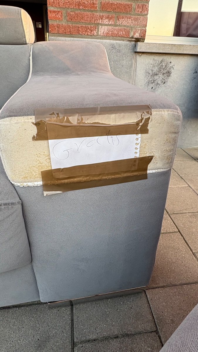 kdepater's tweet photo. Three days ago, my neighbor put his couch outside.

With a sign that said:
“Free to take.”

I thought, “It’ll be gone by tonight.”

Three days later… it’s still there.

Rain, wind, and everyone in the neighborhood has to look at it.

It made me wonder…

At what point does “free to take” just become an excuse to leave your junk on the sidewalk?

I think we should have a little more respect for our neighbors. 
If nobody wants it, shouldn’t you arrange for it to be collected yourself?

Or am I overthinking this?

What do you think?