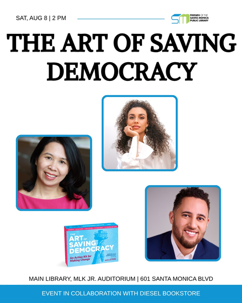 peoplefor's tweet photo. Join us 8/8 in Santa Monica for an artist talk with LA-based artist Victoria Cassinova, People For president Svante Myrick and Na Eng celebrating The Art of Saving Democracy: An Action Kit for Making Change. This is a free event. All are welcome! RSVP at:
https://t.co/frLknVwwlc https://t.co/gsJaQGp2S2