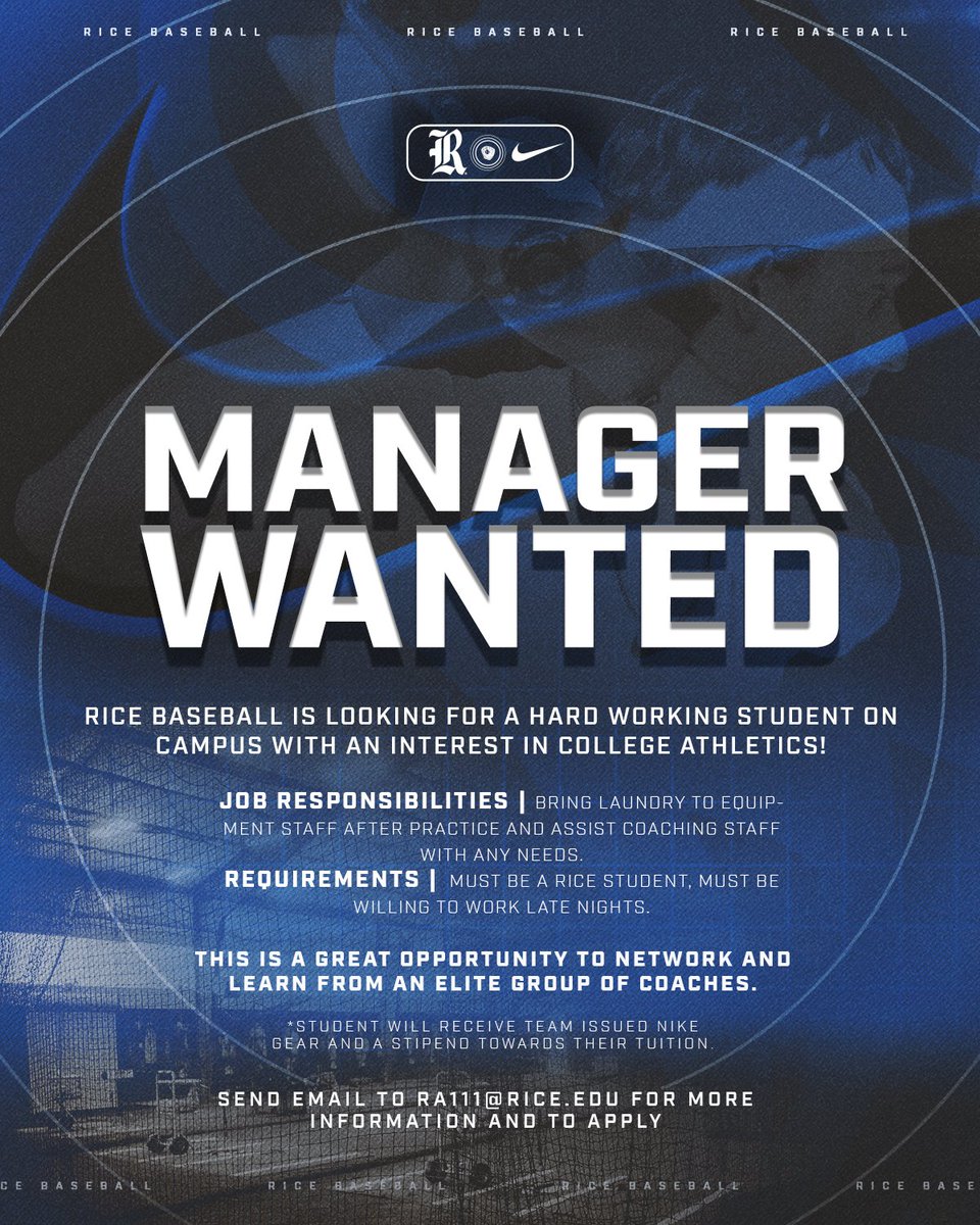 RiceBaseball's tweet photo. A great opportunity to join the #RiceGuys this season. https://t.co/HXy48K3lPr