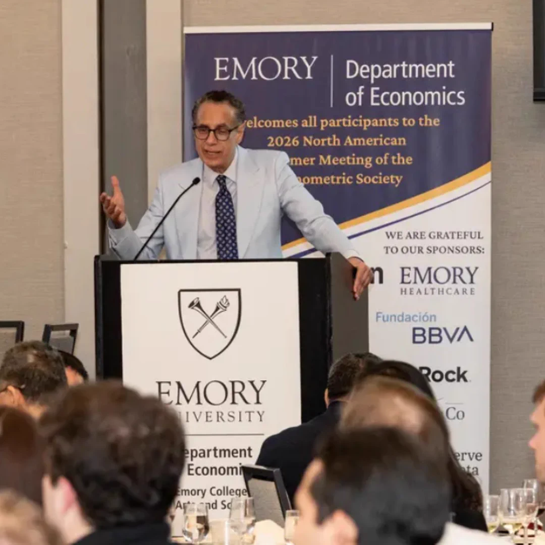 Goodrich C. White Professor and chair of the Emory College Department of Economics Hashem Dezhbakhsh welcomes participants to the 2026 North American Summer Meeting of the Econometric Society. 
