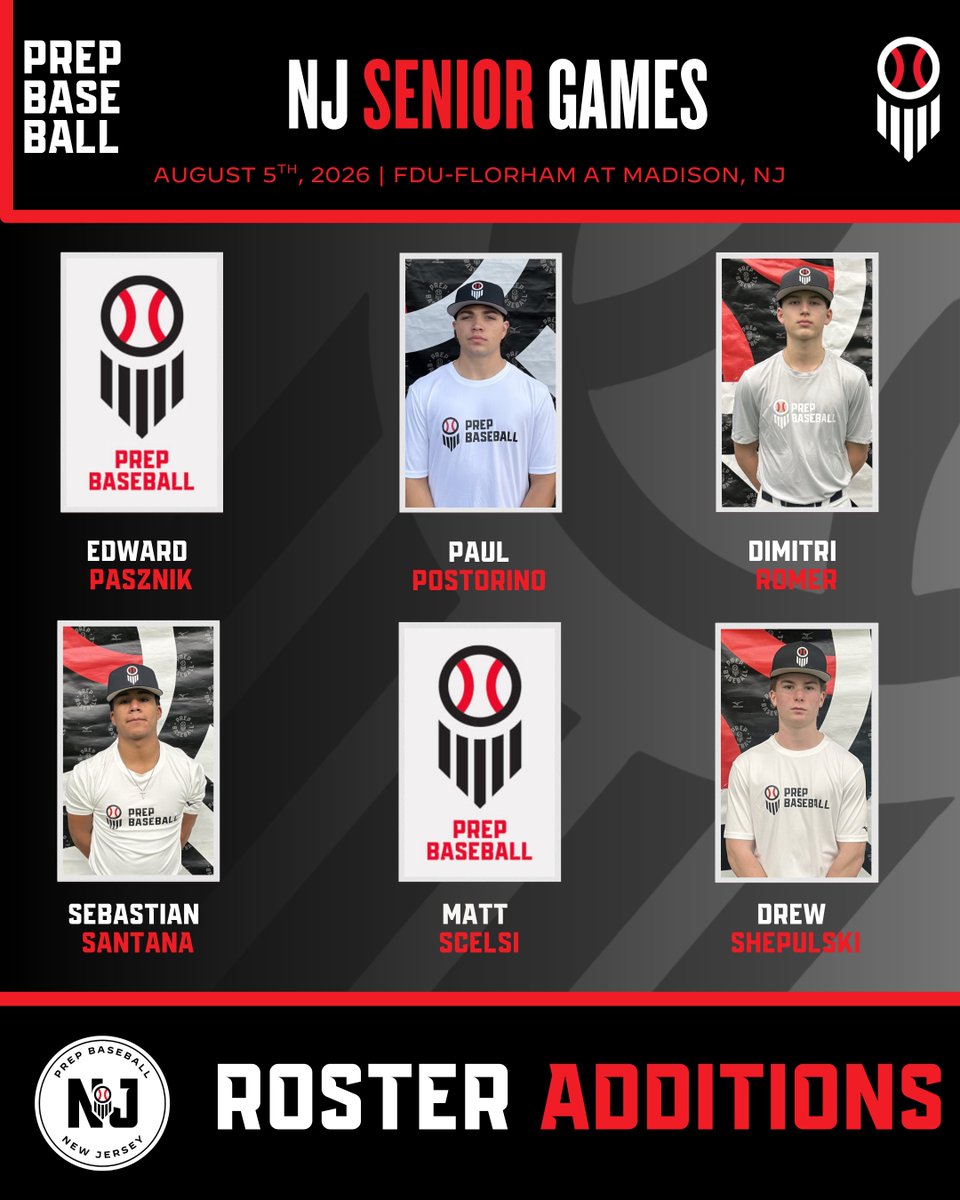 PrepBaseballNJ's tweet photo. Please welcome the following players to our NJ Senior Games💪

📆: August 5th, 2026
📍: FDU-Florham - Madison, NJ
🙋‍♂️: 2027 grads

Register HERE 👇👇👇👇👇

🔗: https://t.co/A4XvyWitvj https://t.co/J5vMsLSy2J