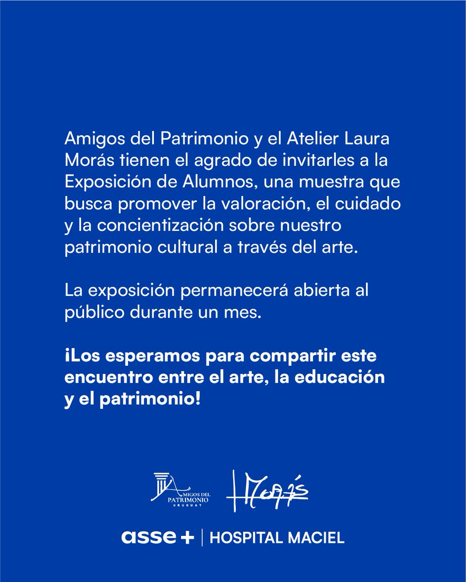 ASSEHMaciel's tweet photo. Hospital Maciel invita a la inauguración de la muestra “Ciudad Vieja nos cuenta”, una exposición de alumnos del Atelier Laura Morás, organizada junto a Amigos del Patrimonio.

📅 Sábado 1.º de agosto
🕛 12:00 horas
📍 Patio del Brocal, Hospital Maciel. 25 de Mayo 174 https://t.co/DoxizOS7F1