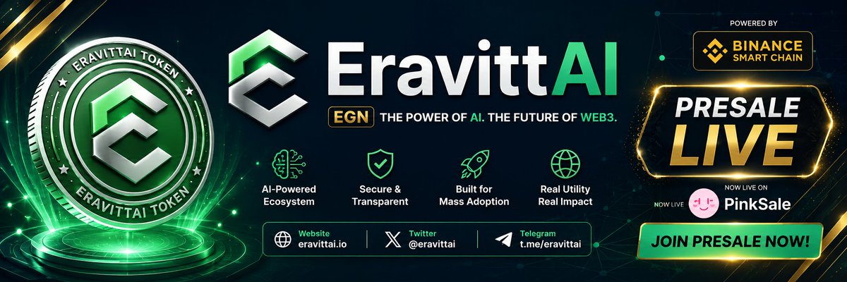 Eravitt_AI's tweet photo. 🚀 The wait is over!
EravittAI (EGN) Presale officially starts on 29 July 2026
💰 Stage 1 Price: $0.086
Be an early supporter of an AI + Web3 ecosystem focused on real-world utility
🌐 https://t.co/isIZC6XUUt
🔥Join via PinkSale
#EravittAI #EGN #Presale #Web3 #BSC #PinkSale #DeFi https://t.co/kSU5P7CQDK