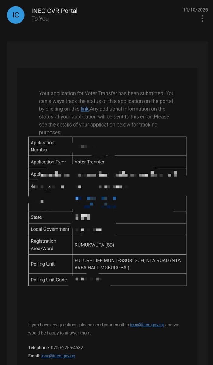 RealRayza's tweet photo. Just last year, I applied for transfer of my PVC from Enugu to Port Harcourt. My information existed on @inecnigeria's server. Today, they're telling me my record isn't found. What is going on?
@UchePOkoye @trigottista 
People should confirm their data on inec server. https://t.co/PiRDqc2xIM