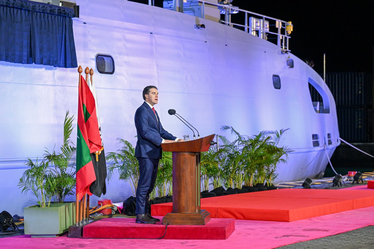 MNDF_Official's tweet photo. The Commander-in-Chief, H.E. President Dr. @MMuizzu, commissioned MNDF Coast Guard Ship ‘Imaaduddin’, a Guardian-class vessel gifted by Australia.

A major milestone in strengthening 🇲🇻🤝🇦🇺 defence cooperation and enhancing the Maldives’ maritime security and domain awareness. https://t.co/wv6bpk0yJ2
