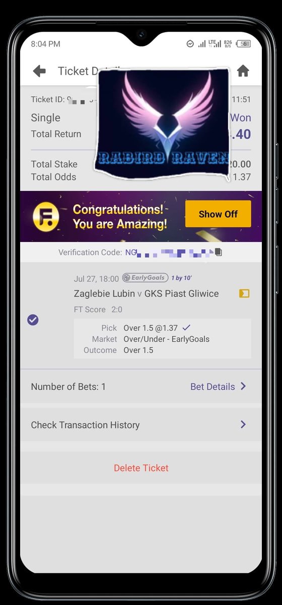 rabirdraven's tweet photo. Congratulations 🚀🚀🚀

RABIRD RAVEN do not have any √!p.
#sports #football #predictions #2odds https://t.co/rgZpCDlF99
