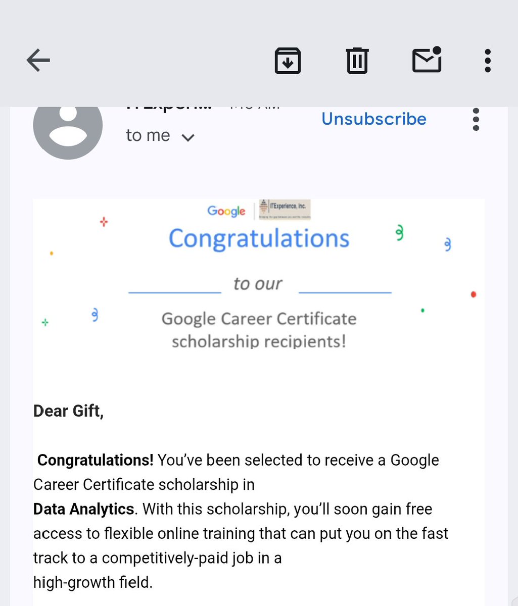 AtahGift1's tweet photo. Two scholarships landed in my inbox this week...

I'm thrilled to share that I've been selected for the Google Career Certificate Scholarship in Data Analytics, along with the IBM Data Analyst Professional Certificate through ITExperience, Inc.

#Grateful https://t.co/6CPvWst58z