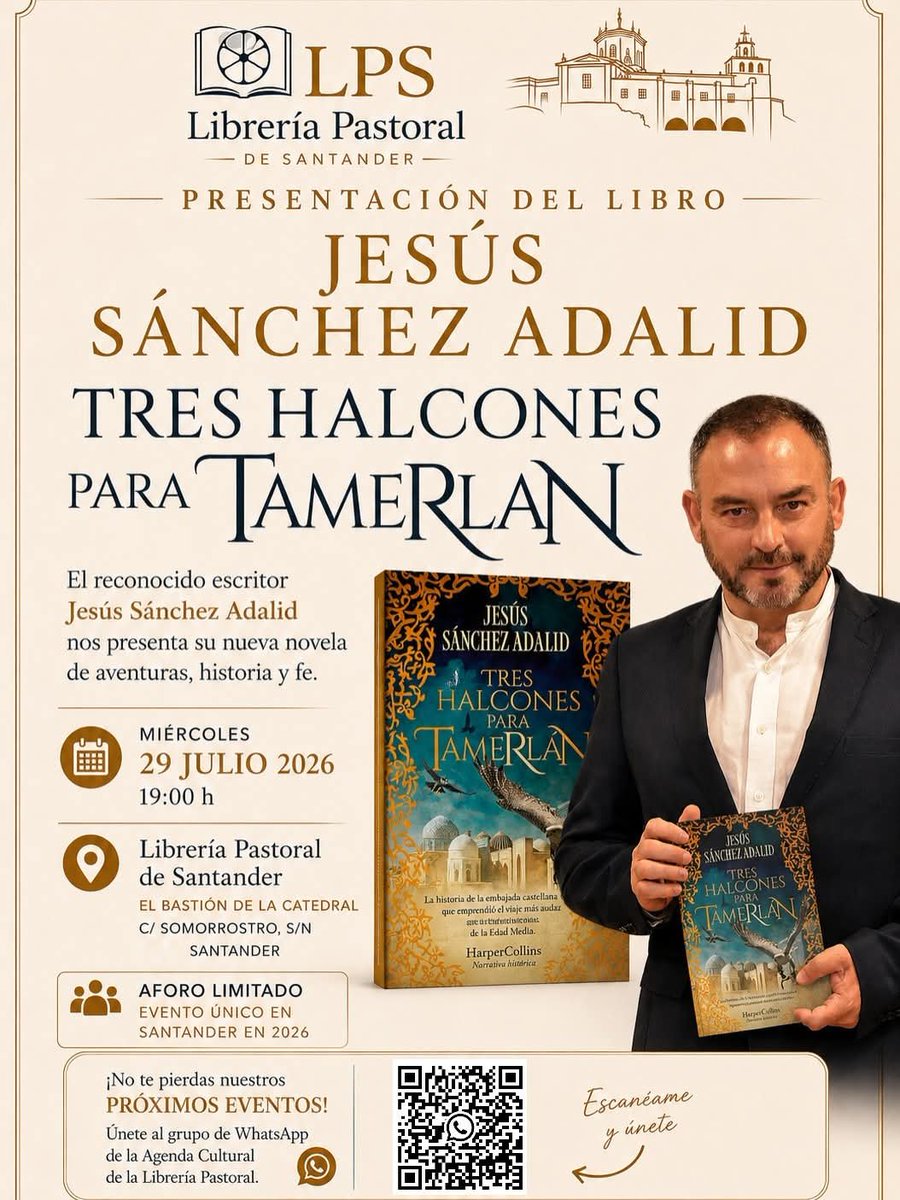 jsanchezadalid's tweet photo. El próximo miércoles 29 de julio, a las 19:00 horas, presentaré en Santander mi novela Tres halcones para Tamerlán.

#TresHalconesParaTamerlán #JesúsSánchezAdalid #Santander #LibreríaPastoral #NovelaHistórica #Tamerlán #Samarcanda https://t.co/6aDKbFb37l