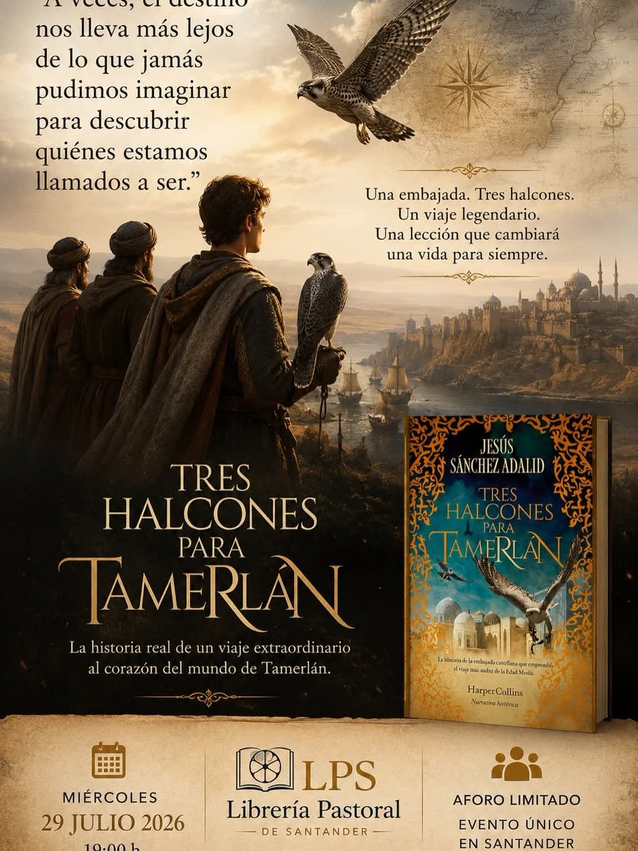jsanchezadalid's tweet photo. El próximo miércoles 29 de julio, a las 19:00 horas, presentaré en Santander mi novela Tres halcones para Tamerlán.

#TresHalconesParaTamerlán #JesúsSánchezAdalid #Santander #LibreríaPastoral #NovelaHistórica #Tamerlán #Samarcanda https://t.co/6aDKbFb37l