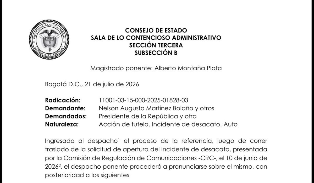 HombreJurista's tweet photo. #Atención Presidente @petrogustavo, gracias a Dios puedo informarle públicamente que la #justicia vuelve a hablar con claridad a su favor.

Desde la sentencia de tutela de 2025 sobre las alocuciones presidenciales, algunos sectores han intentado convertir el incidente de desacato en un mecanismo para judicializar cada intervención del Jefe de Estado y restringir su posibilidad de dirigirse al país sobre asuntos de interés nacional.

Con ocasión de la alocución del 27 de abril de 2026, la CRC promovió un incidente de desacato al considerar que, aunque la transmisión había sido previamente autorizada por esa misma entidad, durante su desarrollo se hizo una referencia al sistema de salud que no aparecía en la solicitud inicial.

En nuestra contestación con el Dr @AUGUSTOAOCAMPO Secretario Jurídico de la Presidencia, demostramos que el Presidente actuó conforme al procedimiento establecido: la solicitud fue presentada a la CRC, la alocución fue autorizada por la autoridad competente, no existió conducta dolosa ni gravemente culposa y las referencias realizadas guardaban conexidad con el ejercicio de las funciones constitucionales propias de la Jefatura del Estado y las necesidades propias del mensaje público.

El @consejodeestado acogió esos argumentos esenciales. Concluyó que la CRC no identificó una orden judicial concreta incumplida, no explicó cómo la alocución afectó la eficacia del fallo de tutela y recordó que esa entidad cuenta con un debido proceso  que no puede trasladarse por qué sí,  al juez constitucional.

Esta decisión tiene un alcance que supera este caso. Reafirma que el incidente de desacato es un mecanismo excepcional, no una herramienta para sustituir las competencias de las autoridades administrativas ni para convertir diferencias interpretativas en sanciones judiciales.

En un Estado Social y Democrático de Derecho, las competencias de cada institución deben respetarse. Defender ese equilibrio también significa proteger la posibilidad de que el Presidente de la República pueda dirigirse a la Nación dentro del marco de la Constitución, la ley y las decisiones judiciales, (que consideramos a veces restrictivas y de censura previa) sin que el desacato se convierta en un mecanismo de censura o intimidación institucional.