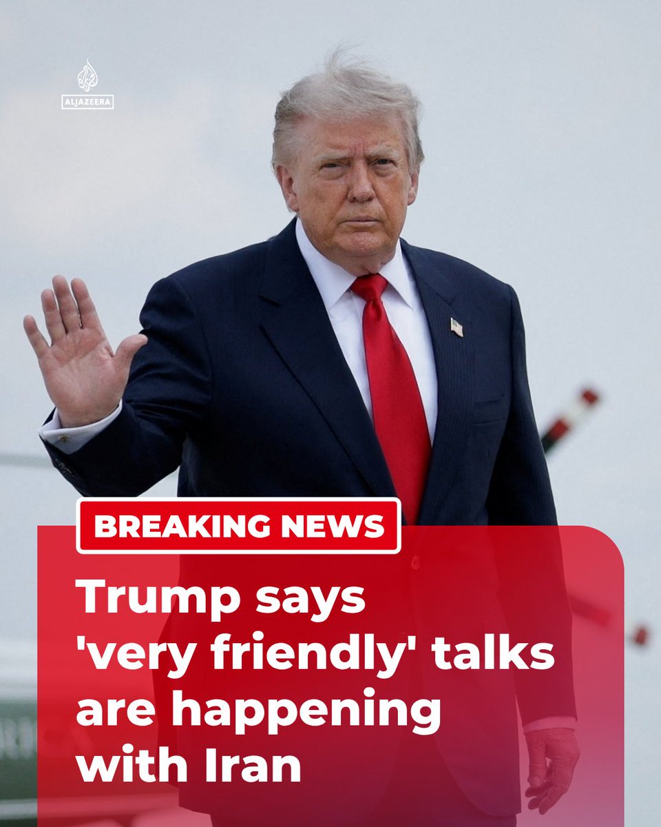 AJENews's tweet photo. BREAKING: US President Donald Trump said on Monday that the United States has been having "very friendly" talks with Iran.

🔴 More on https://t.co/5H0QqpfIYw https://t.co/V3Oz8VRxu9