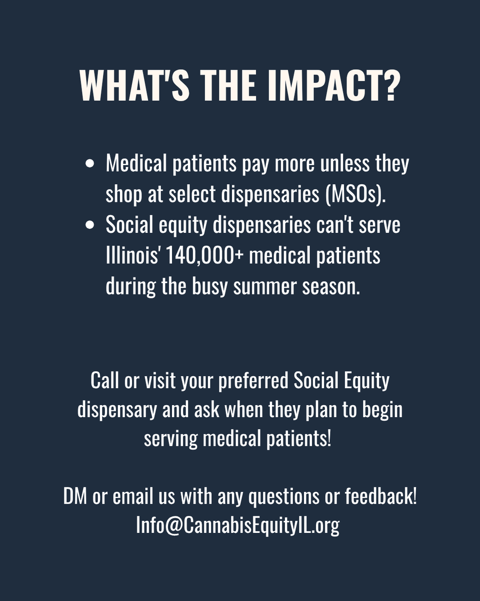 CannaEquityIL's tweet photo. SB 3222 is a big win, but we're frustrated that patients must wait until Sept 10 for the tax discount at every IL dispensary. That delay isn't fair to patients and businesses who've waited long enough. Ask your favorite SE dispensary if they'll serve patients once it takes effect https://t.co/xznmTfUfjK