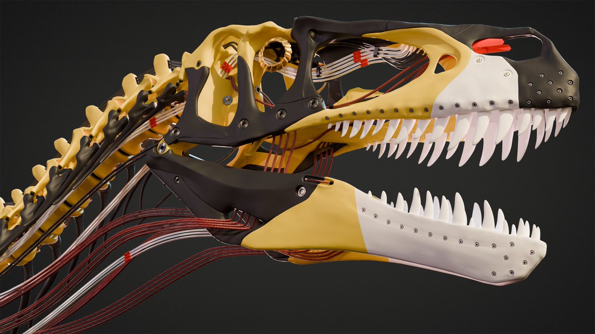 Sketchy_raptor's tweet photo. For about a year, I've been working as vizdev artist, science guy, &amp; 3D CAD designer on an awesome project - Future Fossils. Directed by Jay Jay Burridge, Future Fossils is manufacturing a pack of life sized Megalosaurus skeletons, stylised as living machines.

A thread (1/6) 🧵 https://t.co/hvmbE3G64O