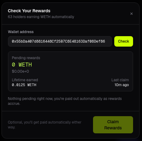 ngubased's tweet photo. Shipping a new feature for HoodPump.
Live now: Holder Rewards Stats.

Every reward-enabled token on the pad now shows real rewards stats right on its page, total distributed and pending payout, in USD.

Paste your wallet address and check what you've earned lifetime. Don't want to wait for the next auto-payout? Claim your rewards instantly instead.

App: https://t.co/V5PNsbJVcQ
Docs: https://t.co/MfDWZuNusg
Github: https://t.co/LlkaYOL1SM