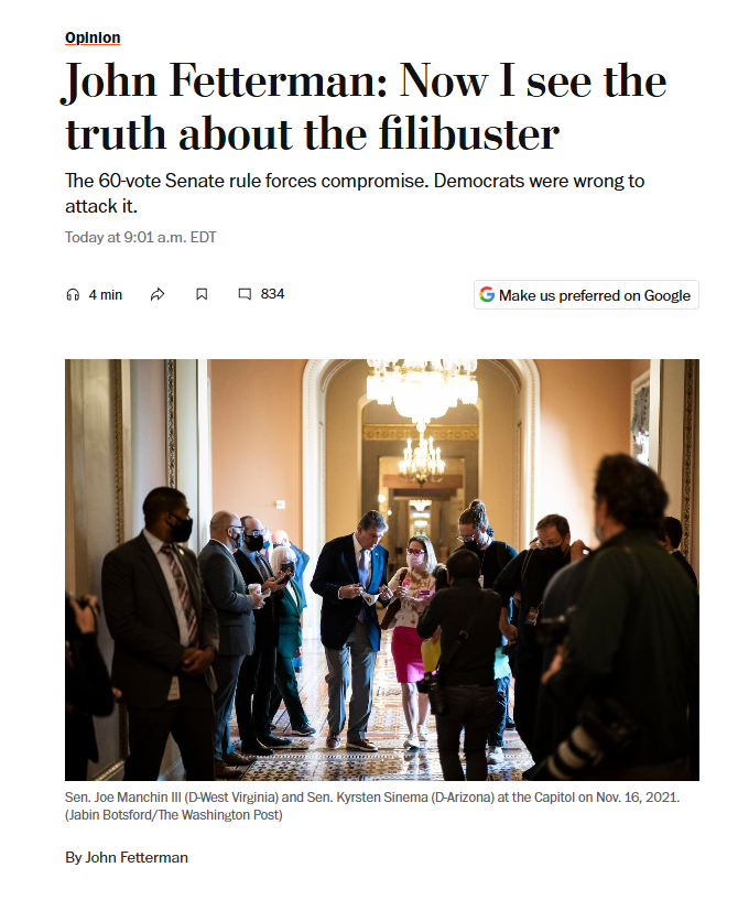 NoLabelsOrg's tweet photo. The filibuster can be frustrating when your party is in power. That’s the point. It prevents either side from governing alone and forces senators to seek common ground.

@SenFettermanPA is right to defend one of the last tools forcing Washington to work together. That is exactly the kind of governing No Labels stands for.